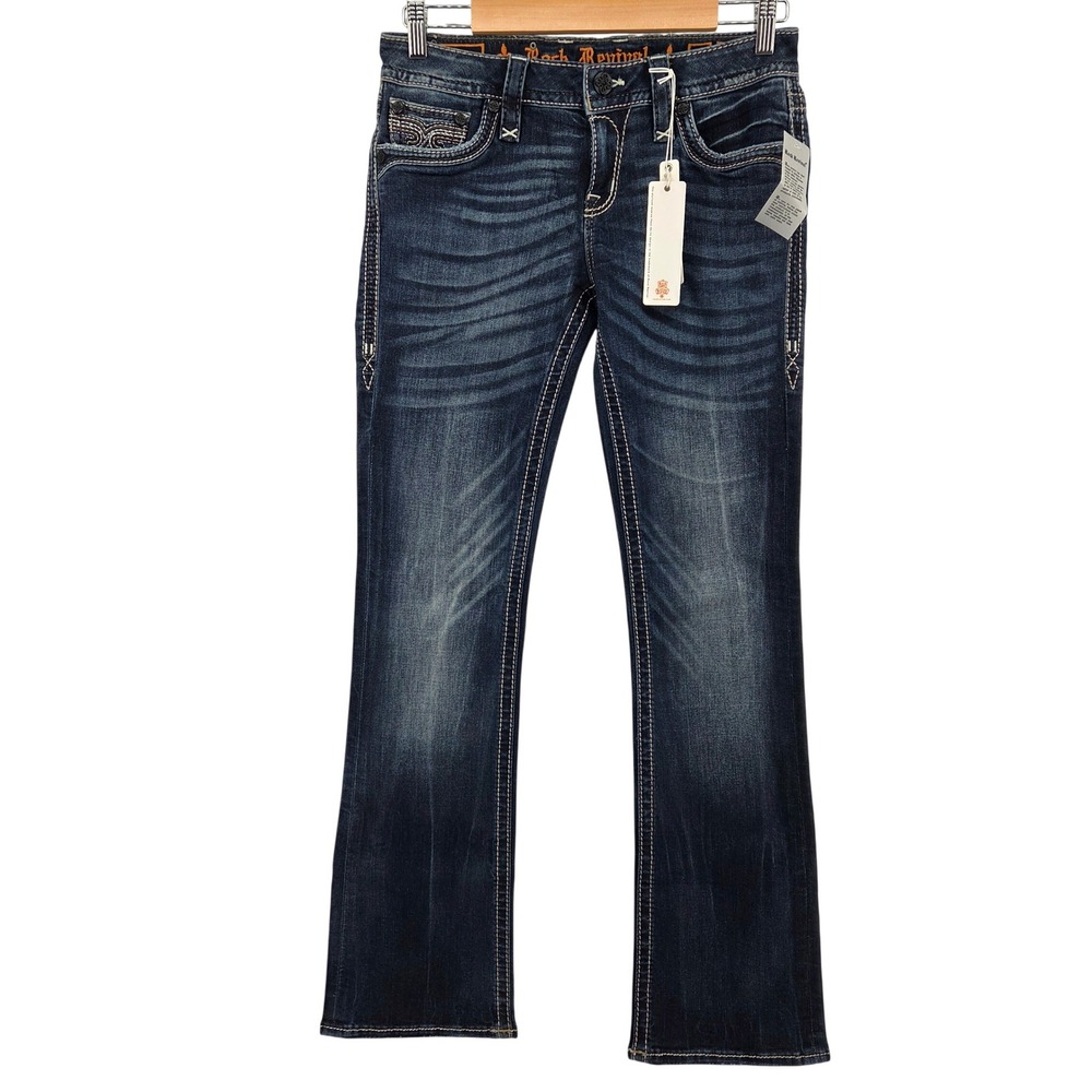 Rock Revival Breeda Womens Bootcut Jeans Dark‎ Wash Embellished 28